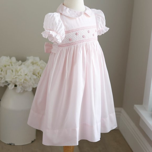 Strasburg Dress Smocked Pink Embroidery Spring Portraits Special Occasion - Picture 1 of 5